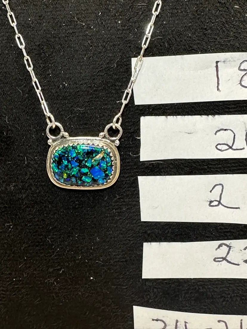 Sterling Silver Artisan Made Aurora Fire Opal Pendant Necklace 20 inch with extender 925 link chain