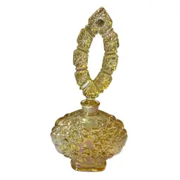 Golden Marigold Carnival Glass Fenton Perfume Bottle - Embossed & Pressed Daisies - 8.5”