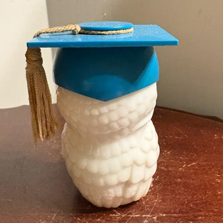 Graduating Owl Milk Glass Perfume Bottle