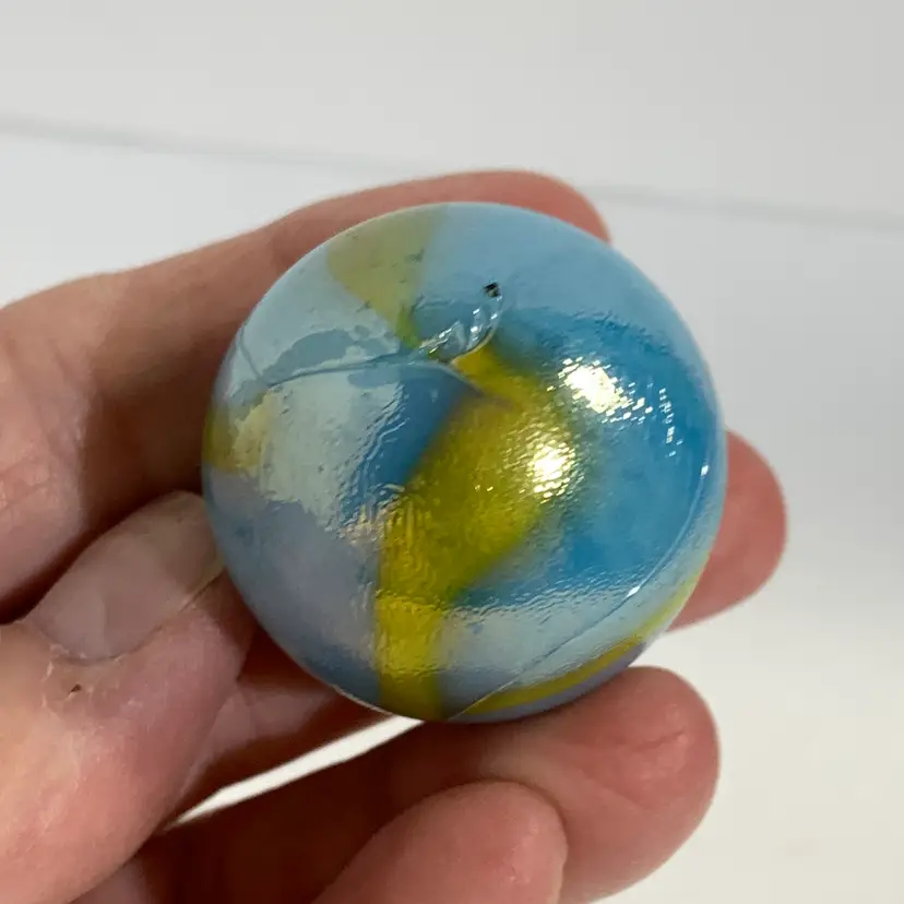 Blue w/Yellow Swirl Glass Marble 1 1/4-Inch #1