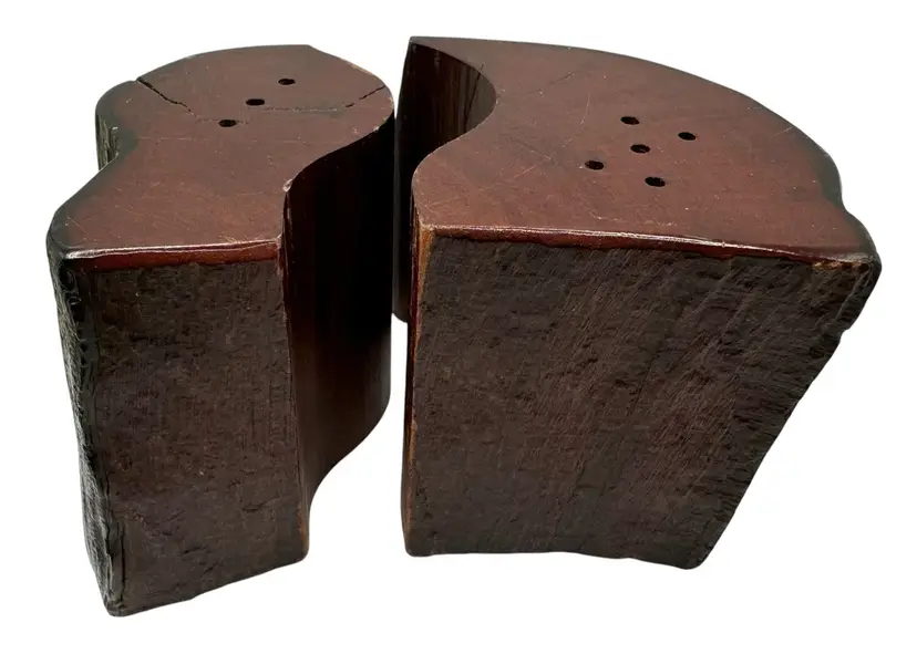 Vintage Carved Wood Log Nesting Salt and Pepper Shaker Set Live Edge Brown 3”