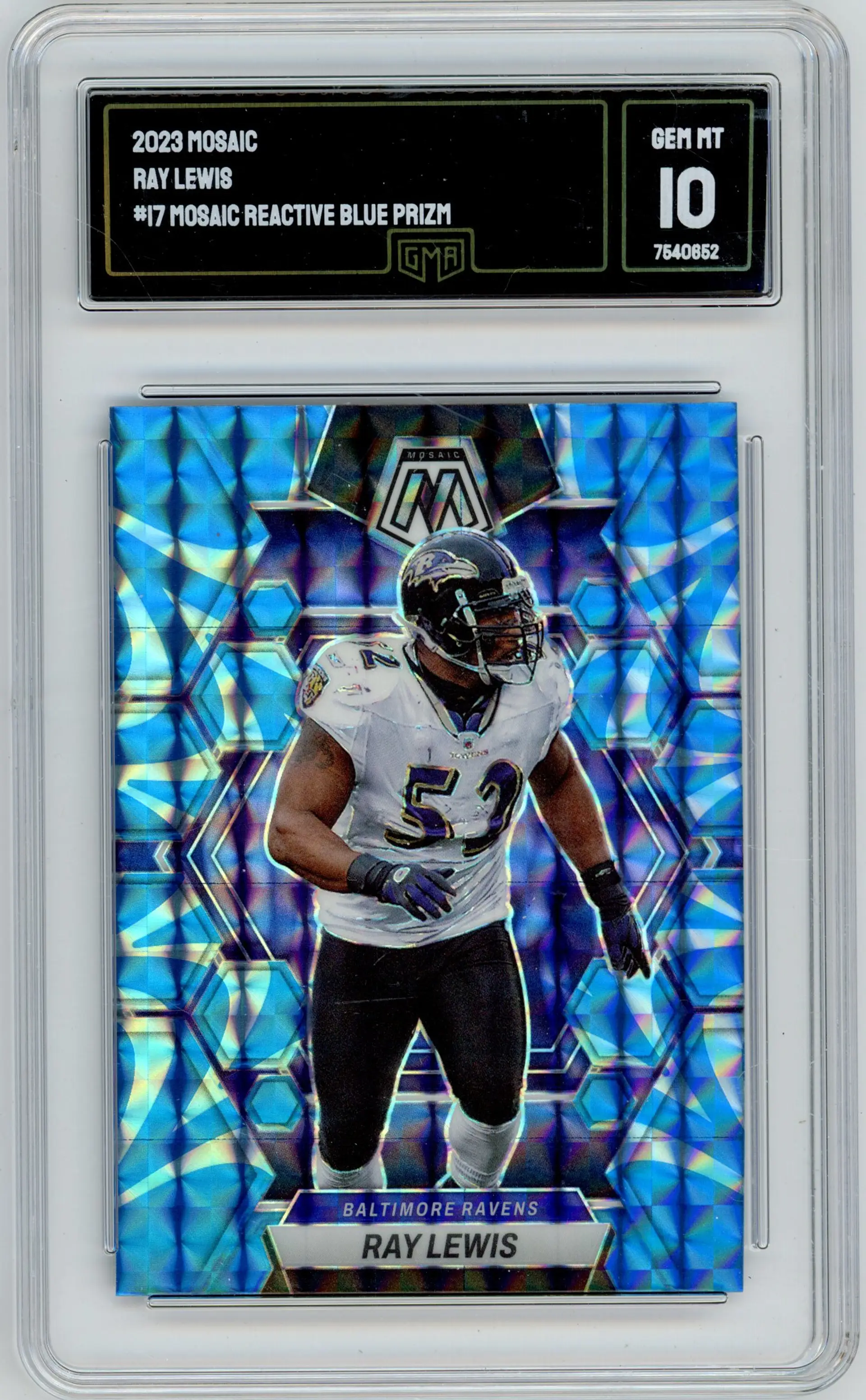 2023 Mosaic RAY LEWIS Reactive Blue Prizm #17 RAVENS HOF GMA 10 GEM MT