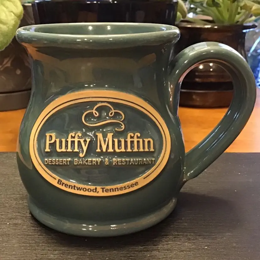 Puffy Muffin Coffee Tea Mug Cup 2012 Hand Thrown Made By Deneen Pottery Blue Grey Color