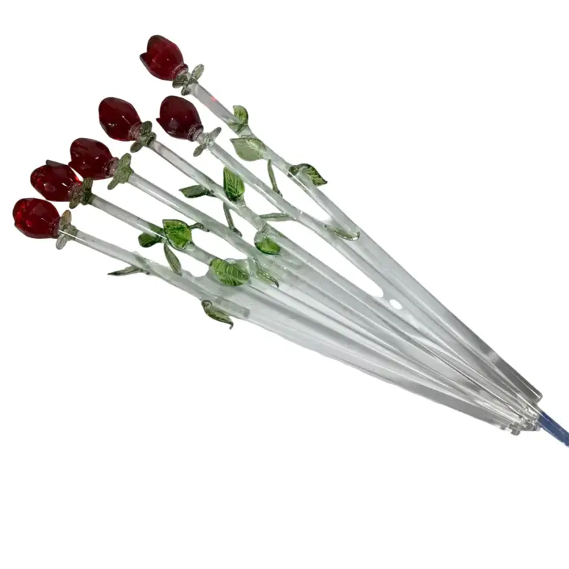 Set Of Six 12” Glass Long Stem Roses