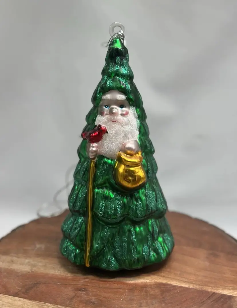 Vintage Dept 56 Santa Tree Christmas Mercury Glass Blown Glass Large Ornament #Christmas