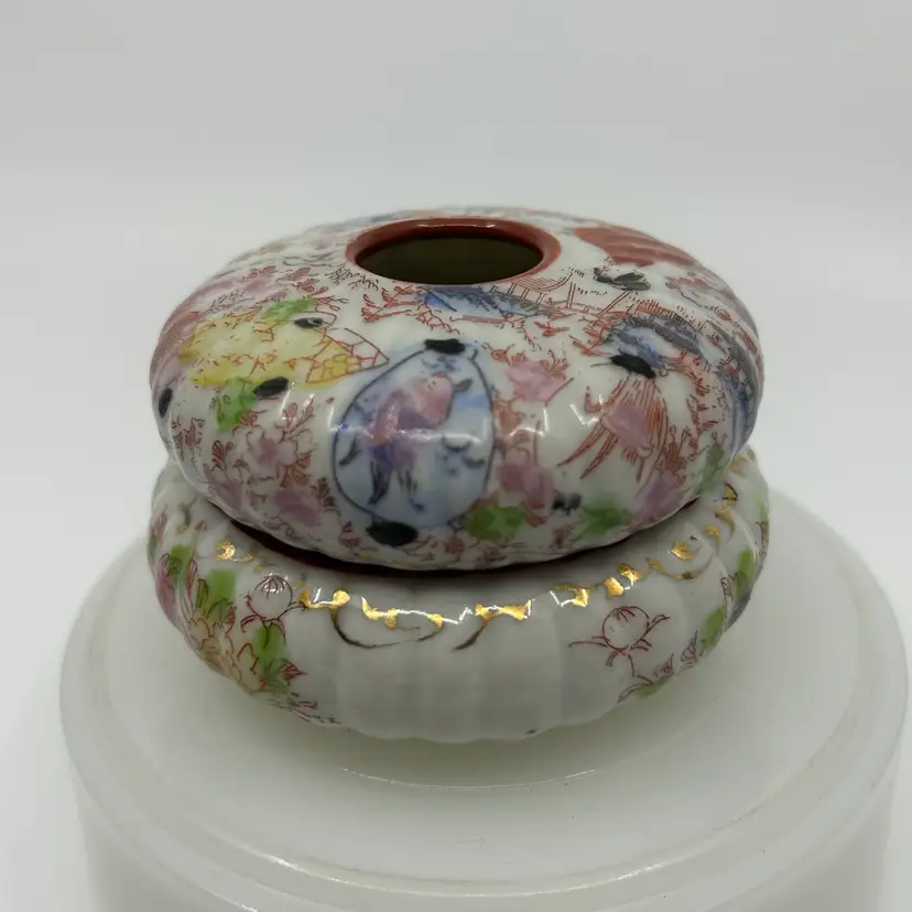 Vintage Geisha Ware Girl Hand Painted Asian White Porcelain Hair Receiver Japan