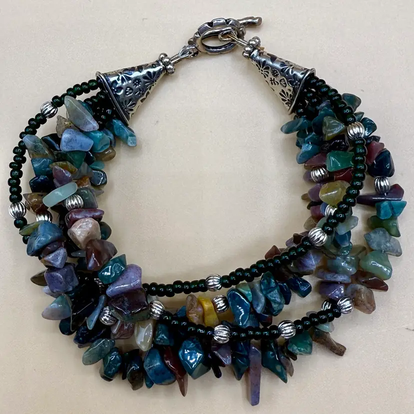 Multi Gemstone 5 Strand Bracelet With Toggle Closure