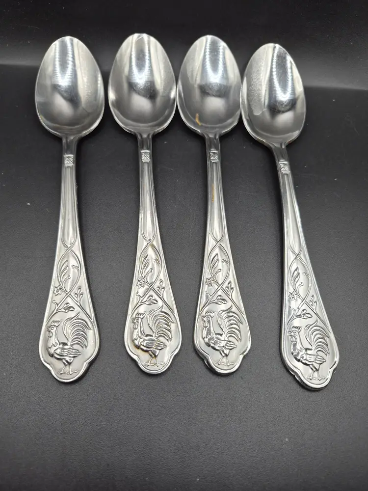 Set Of 4 Cambridge Stainless Steel Tablepoons With Engraved Rooster Motif