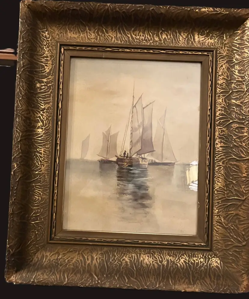 Antique Watercolor Ships Painting