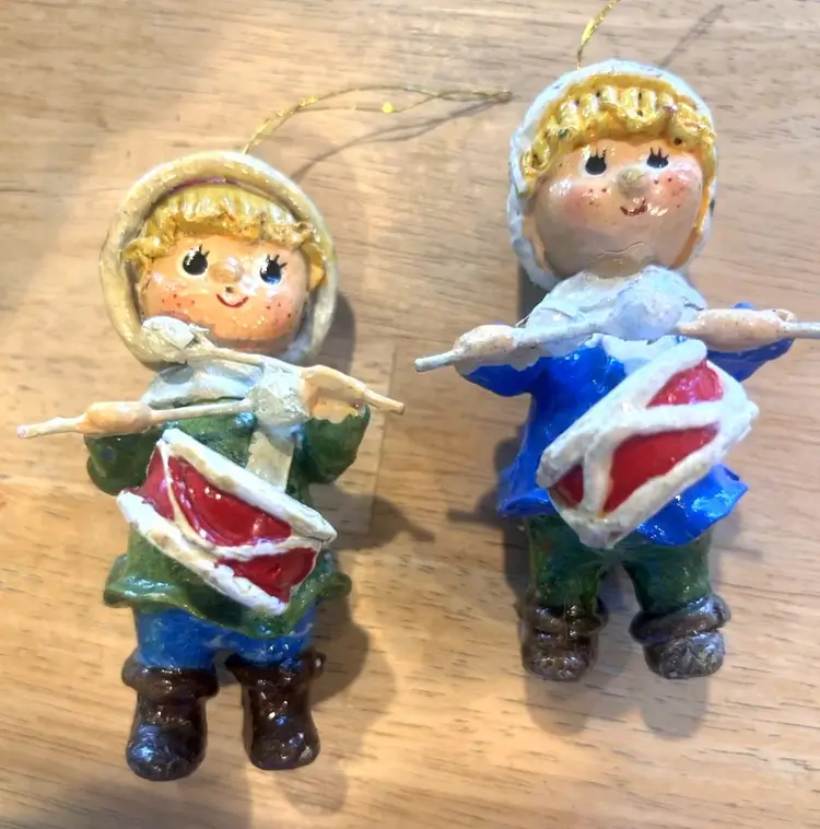 Lot of 3 Vintage Whimsical Paper Miche Christmas Ornaments Drummer Boy & Clown