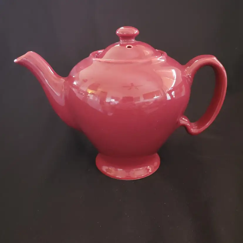 Teapot Ceramic Potterh Hall McCormick Burgundy color 9¾" across Vintage