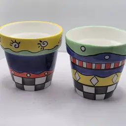 Colorful Hand-Painted Ceramic Planters Set 4"