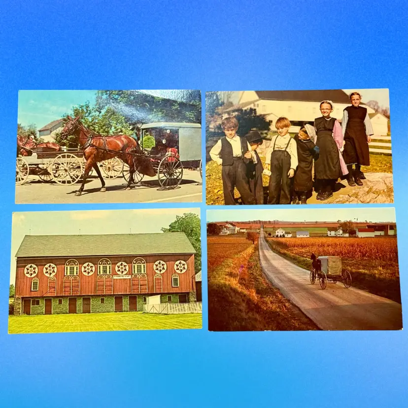 Lot/4 Vintage Amish Country Postcards, Unused