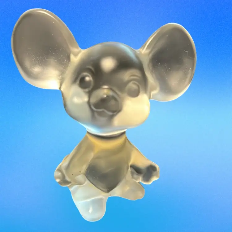 Vintage 1980s Fenton Satin Frosted Glass Mouse 3” Undecorated Stamped Original Sticker
