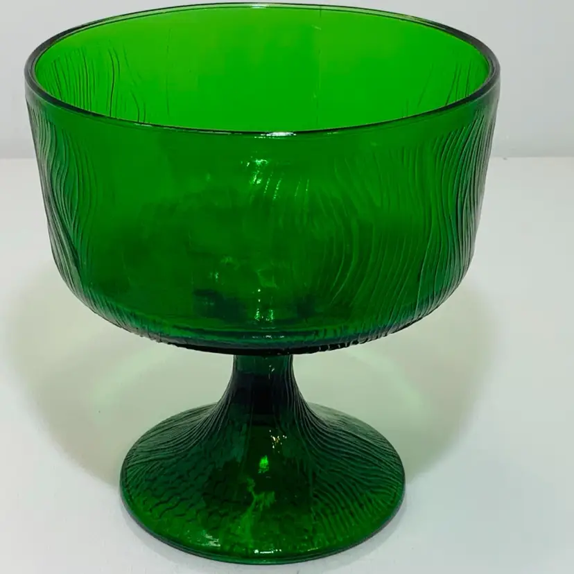 Vintage Hoosier Glass 4031 Emerald Green Footed Compote or Vase Textured