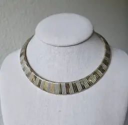 Vintage Trifari Two Tone Metal Choker Collar Necklace