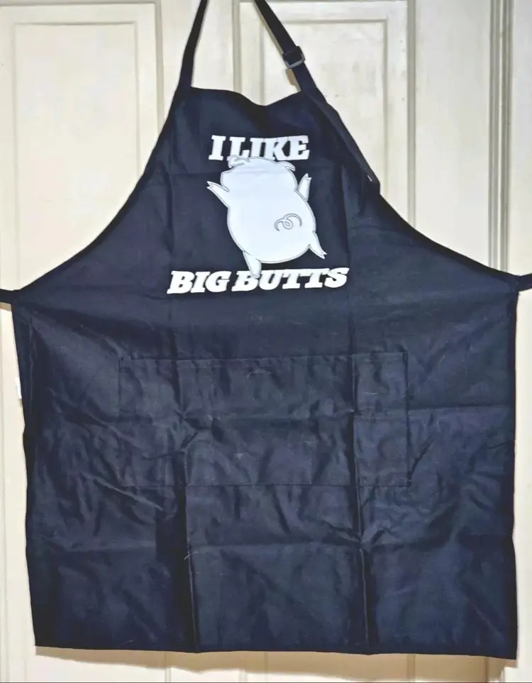 BBQ Black Chef Apron for Men Funny Grill Adjustable Pockets Kitchen "I Love Big Butts" New