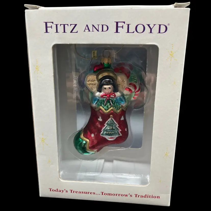 BIN - Vintage Fitz And Floyd Glass Stocking Ornament 5”