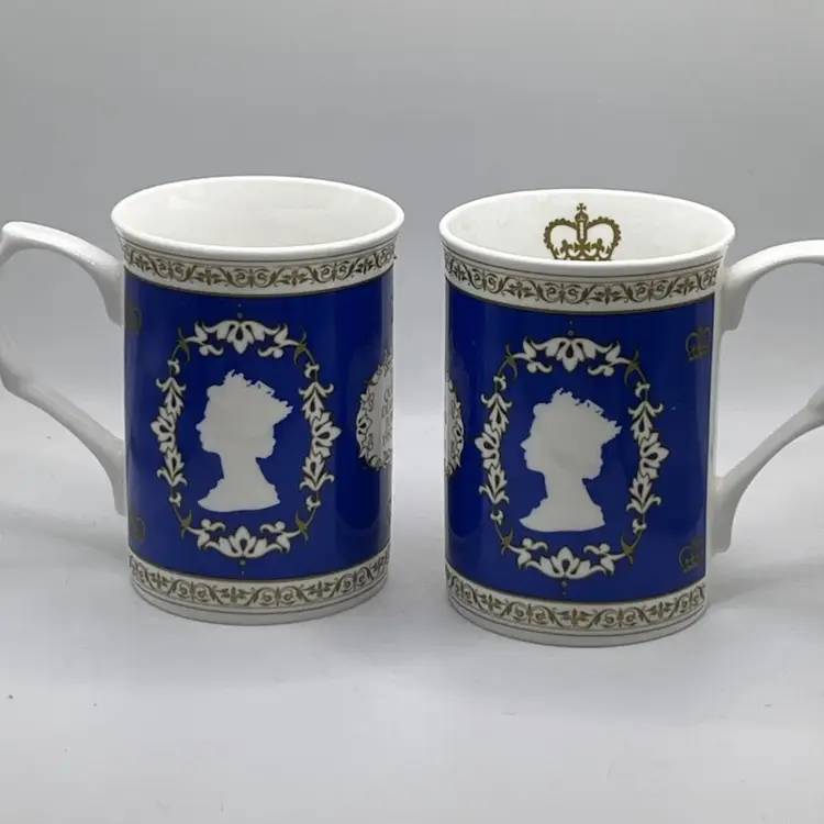 Pair Of Queen Elizabeth Diamond Jubilee Porcelain Tea Cups