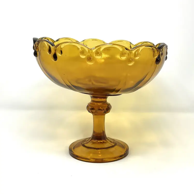 Vintage Indiana Glass Tiara Teardrop Garland Amber Compote, Heavy Centerpiece Pedestal Bowl, #7457 - 0001-24