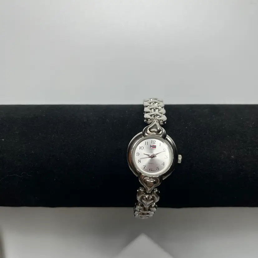 Vintage Bugle Boy Heart Link Bracelet Watch | Silver Tone | B.B. 1977 | Y2K Aesthetic