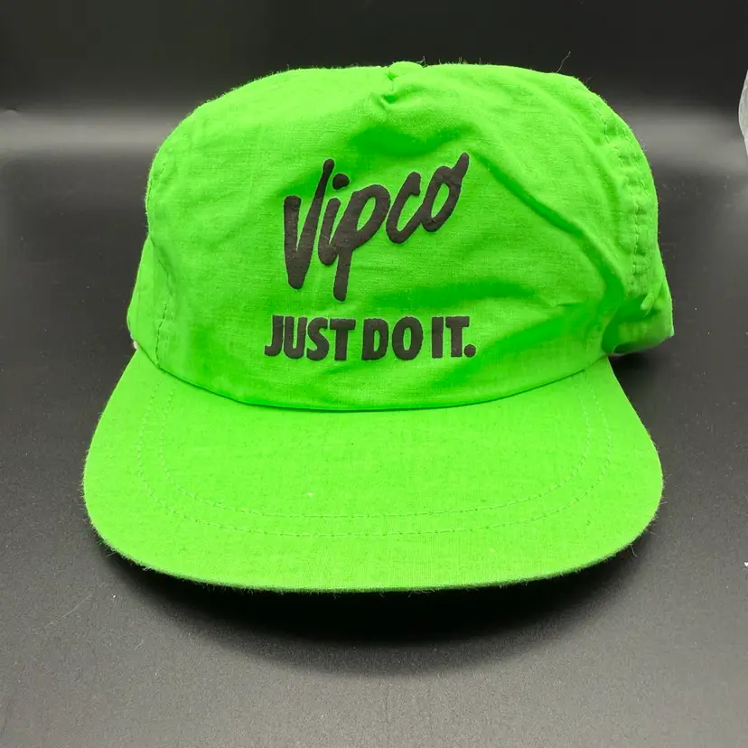 Vintage Vipco Just Do It Hat Cap Snapback Flat Bill Lime Green Made In USA
