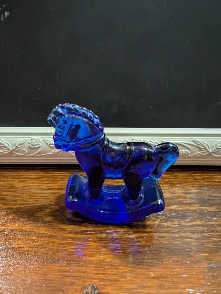 Vintage Fenton Cobalt Blue Small Rocking Horse Glass Figurine
