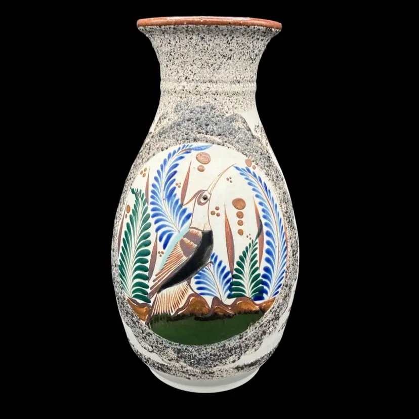 2615-Tonala Vase With Bird, 10.25 Inches Tall-See Description
