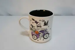 Cobwebs & Cauldrons Halloween Skeletons Purple Motorcycle Coffee Tea Cup Mug