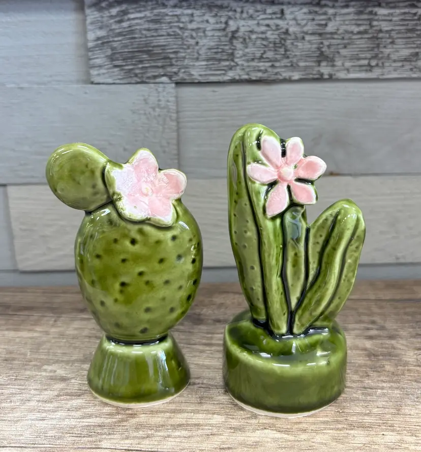 Vintage Flowering Cactus Salt & Pepper Shaker Set