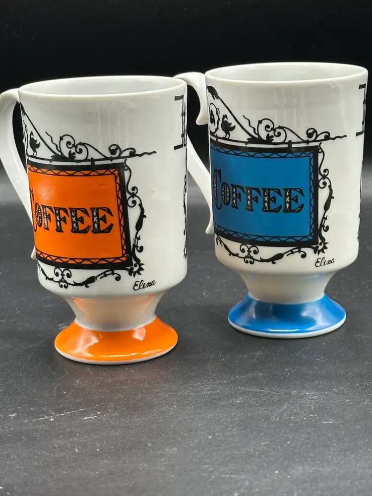 Vtg 60's Arnart Smug Mugs Royal Crown Footed Coffee Cups Elena 2662 Set of 2