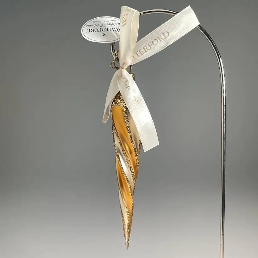 Waterford Golden Icicle Czech Glitter Blown Glass Christmas Ornament Vintage 6"