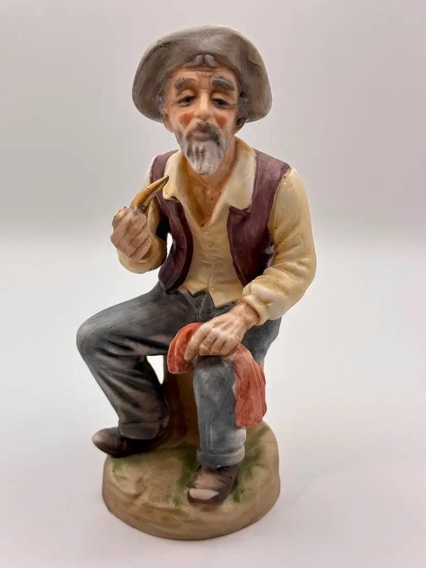 Vintage 1970’s Elderly Man With Pipe And Walking Stick, Hand-painted Porcelain Figurine, Classic Collectible, By Napco Napcoware, Made In Japan, MPN C-5699