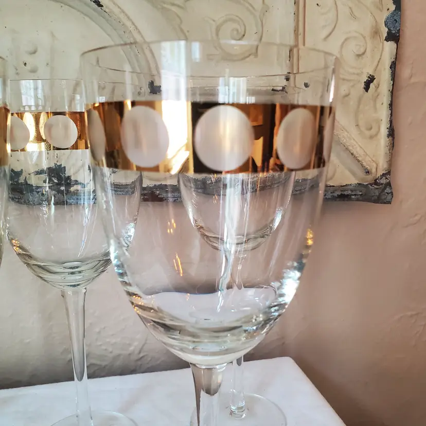 Gold Trim Wine Goblets Set of 5