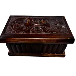 025 Vintage Wood Lined Hand Carved Jewelry Box Ornate