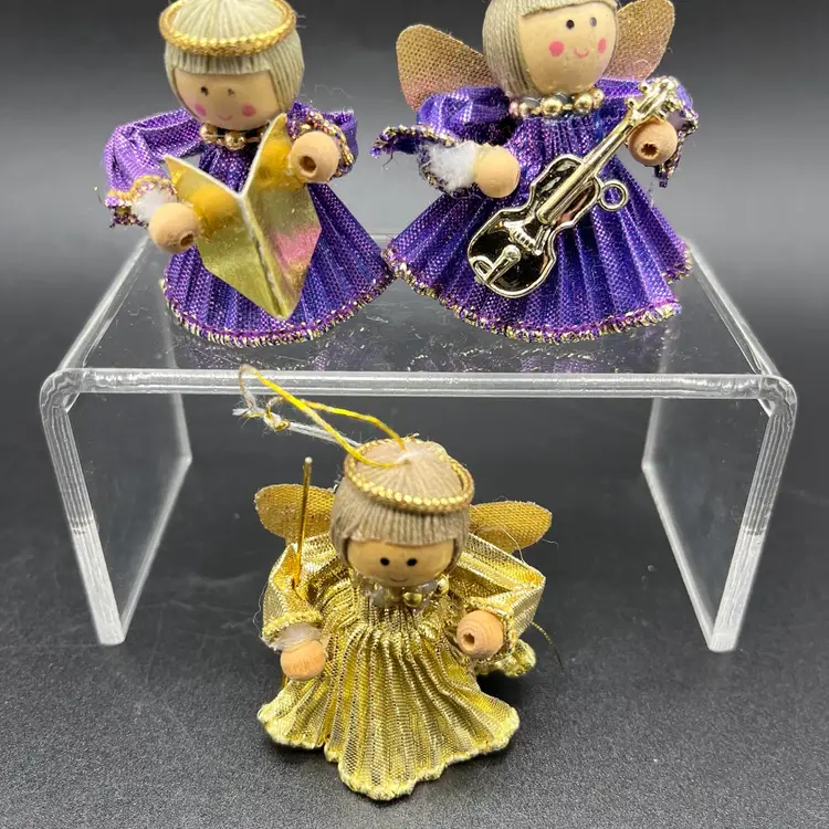 Mini Purple & Gold Angel Ornaments 2” VTG Made In Taiwan Craft Supplies