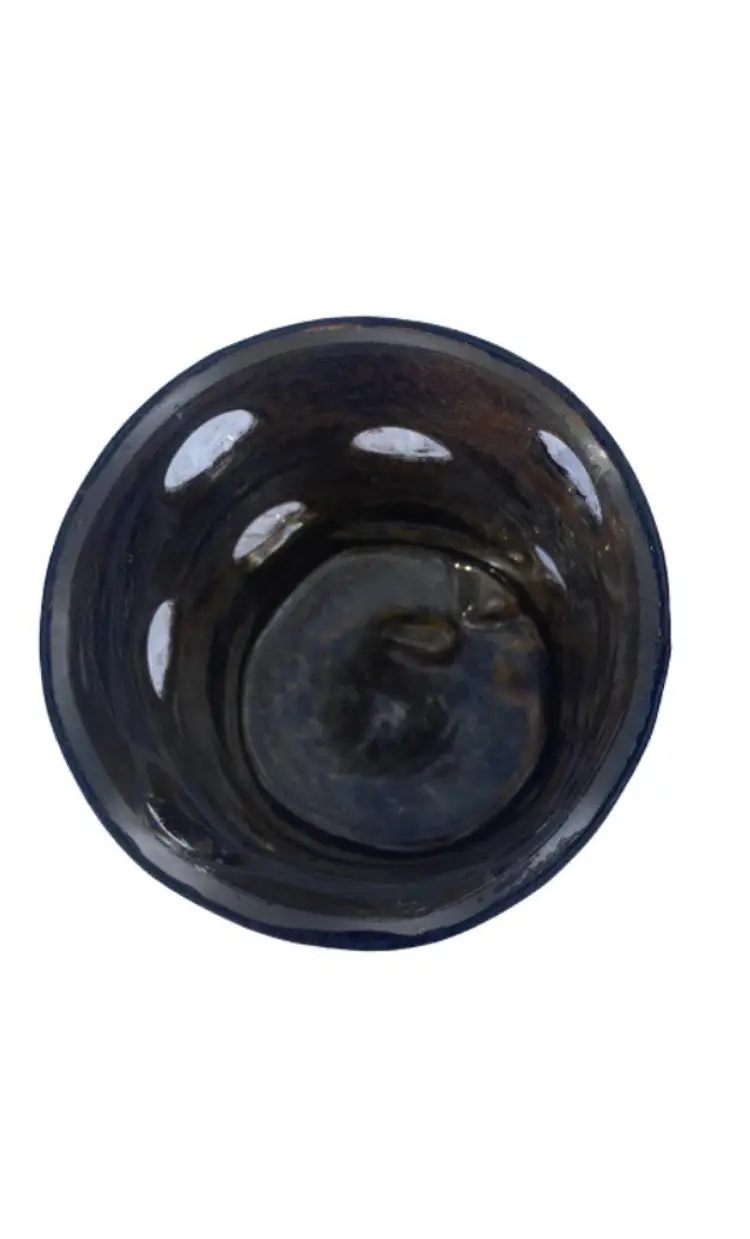 Black Art Vessel w/ Clear Bubble Accents – Handblown Rustic Charm