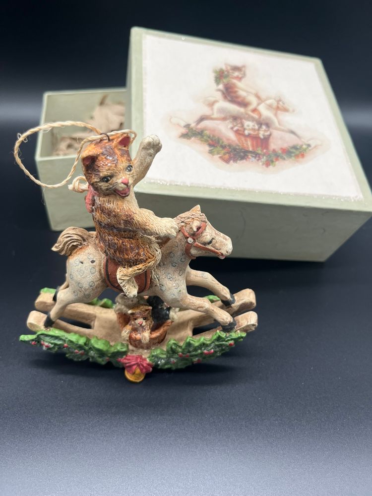 Vintage Dept 56 Cat on Rocking Horse Ornament with Box