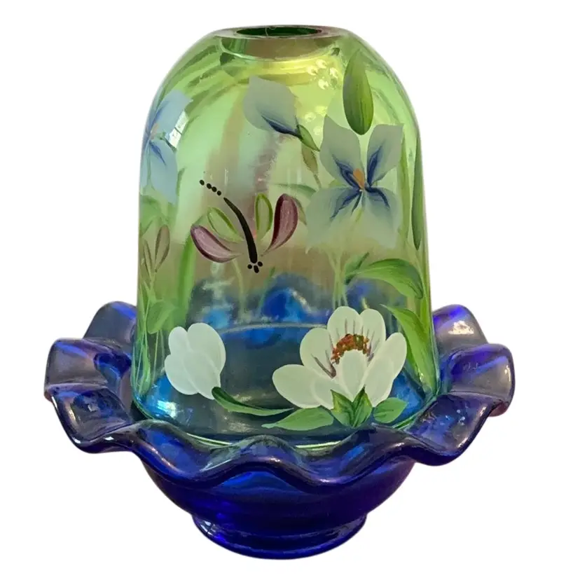 Fenton 2-piece Lily Pond Designed By Kimberly Barley And HP By A Deem 5 1/2” X 5”