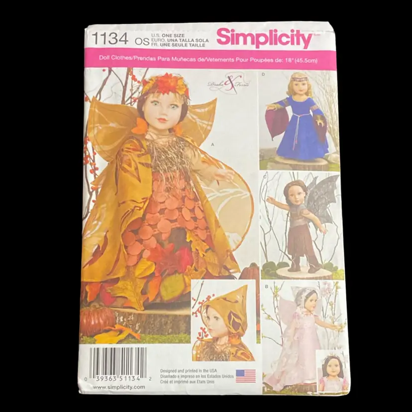 Simplicity 1134 Doll Clothes Sewing Pattern Costumes Fairy Cut 