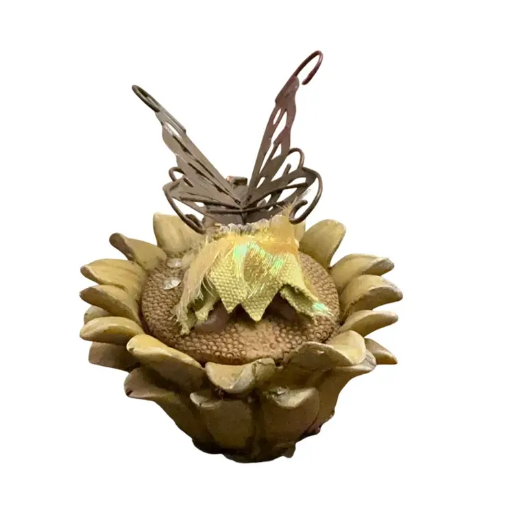 Sleeping Fairy On A Flower Trinket Box 5” X 4 1/2” X 4”