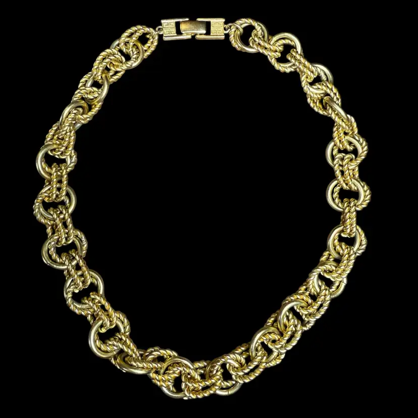 Vintage 80s GIVENCHY Double Rope Link Chunky Gold Tone Necklace 16”