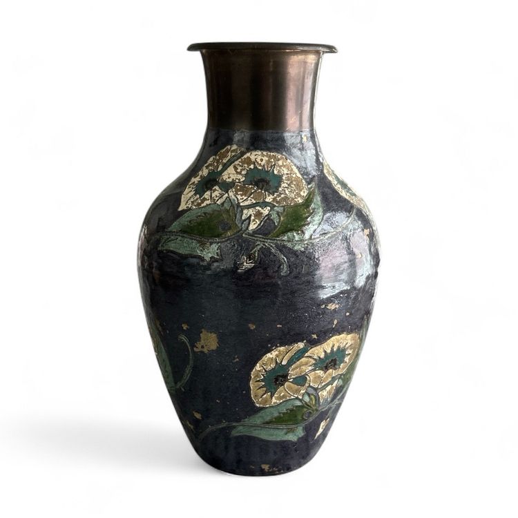 Solid Brass Hand Painted Enameled Cloisonné Vase