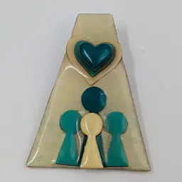 Blue Heart and Figures Pin Brooch by Lucinda