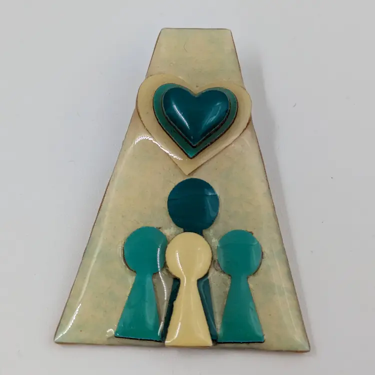 Blue Heart and Figures Pin Brooch by Lucinda