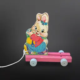 Vintage Fisher Price Easter Bunny Pull Toy Wagon #303 - Missing Basket