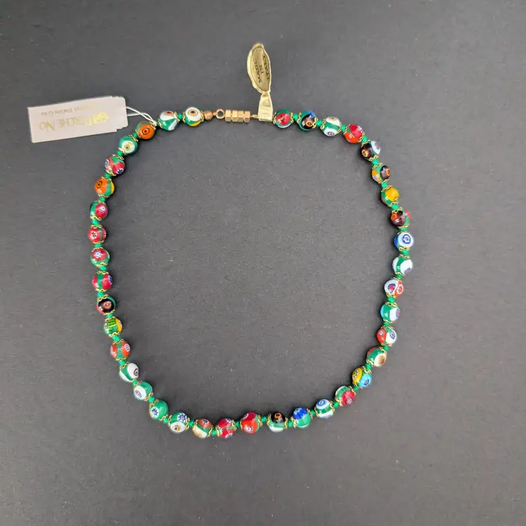 Handmade Venetian Murano Glass Millefiori Bead Necklace Made In Italy 17.5" Long