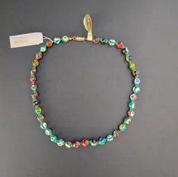 Handmade Venetian Murano Glass Millefiori Bead Necklace Made In Italy 17.5" Long