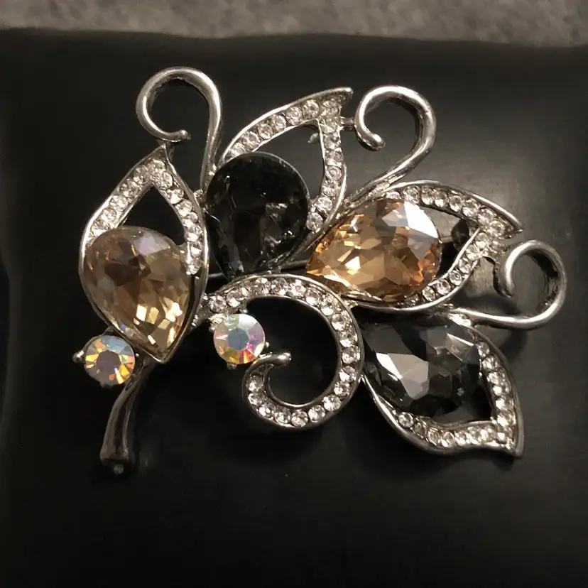 Arora Borealis AB and Jeweled Flower / Feather Brooch