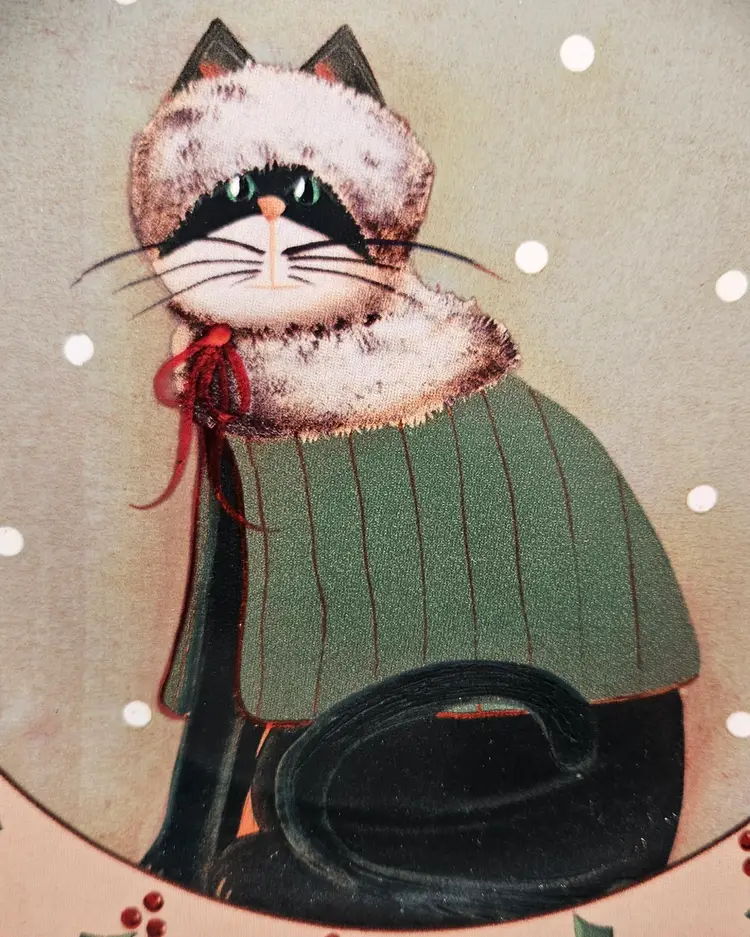 Oneida Holiday Cats Plate Fiddlestix Green Cape 8"